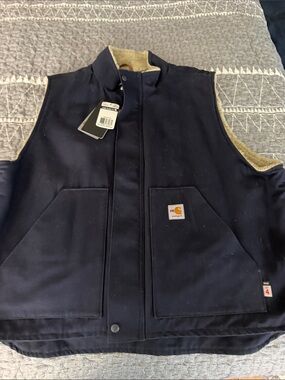 Carhartt Navy Insulated Work Vest with Tan Lining